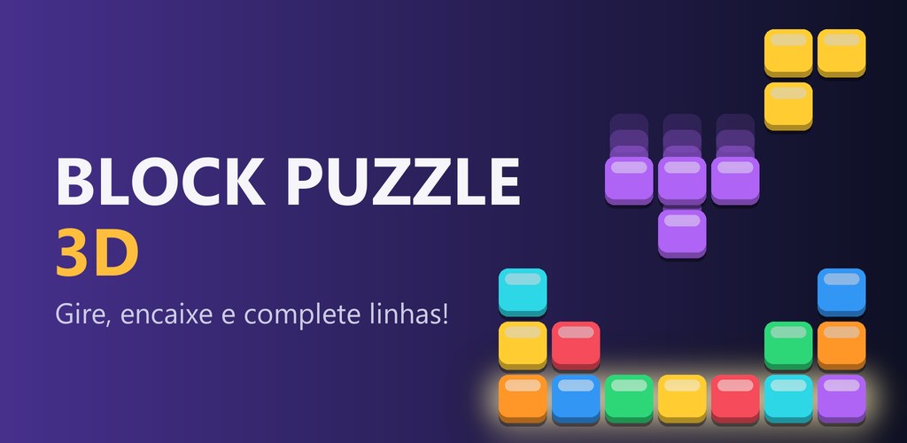 Block Puzzle 3D: peça caindo sobre linhas de blocos coloridos